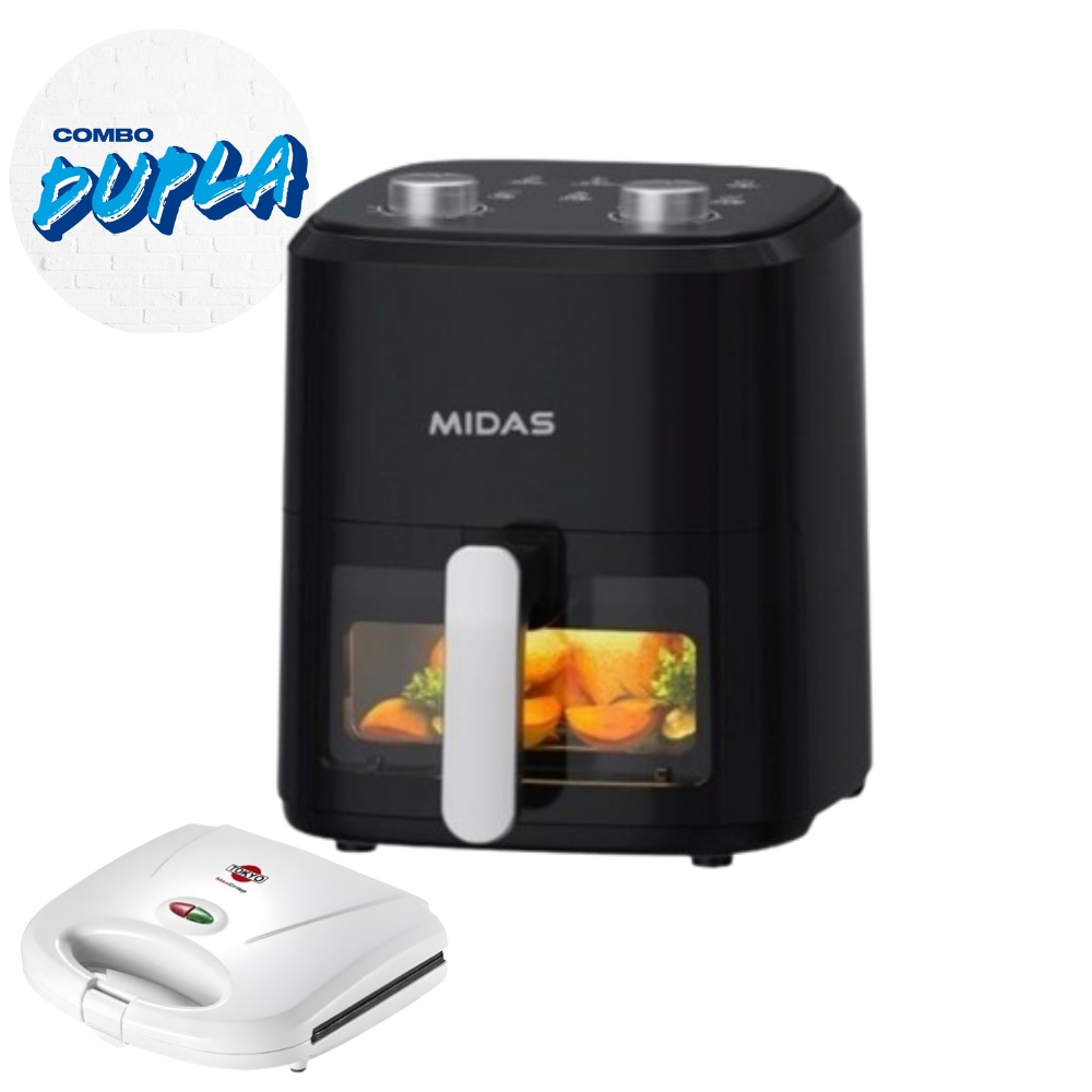 COMBO DUPLA: AIR FRYER MIDAS KAMBA 5,5LTS + SANDWICHERA TOKYO MAXCRISP 2 PLACAS