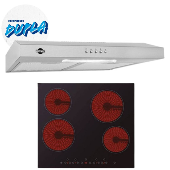 COMBO DUPLA: ANAFE MIDEA 4H VITROCERAMICA + PURIFICADOR/EXT DE COCINA 60CM TOKYO